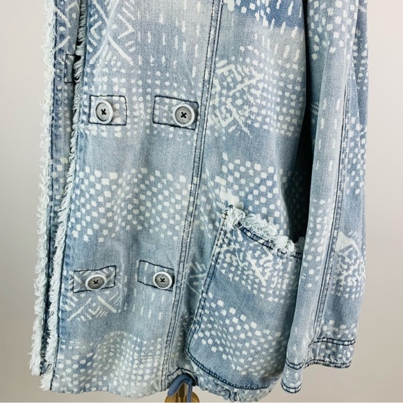 Free People Light Blue Hooded Jean Jacket with White Accents - Picture 13 of 16